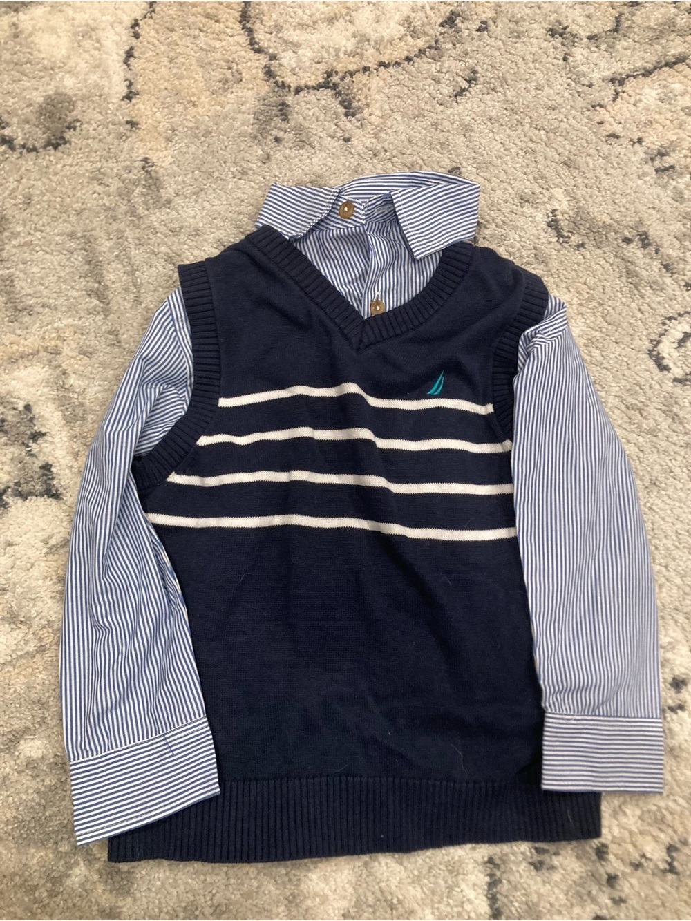 Nautica Blue and White Striped Button-Up Shirt and vest (4)